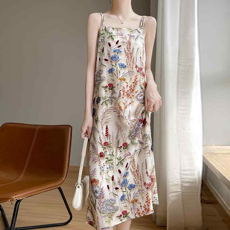 ワンピース レディース 接触冷感 アセテート サテン オフショルダー キャミワンピース ラベンダー柄 花柄 プリント ロング丈 マキシ丈 きれいめ エレガント 通勤 オフィス 春夏(3)