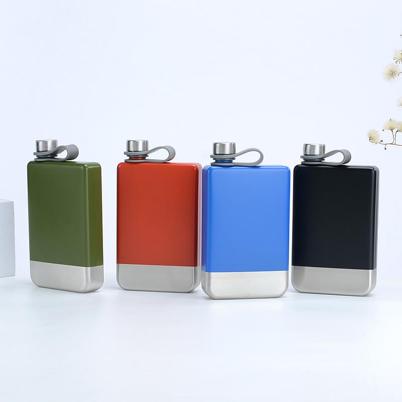 スキットル 304ステンレス製 食品グレード 厚手 肉厚 頑丈 9オンス 250ml 角型 スリム 扁平 アウトドア 携帯ボトル キャンプ 釣り 登山 旅行 水筒 選べるカラー 酒器