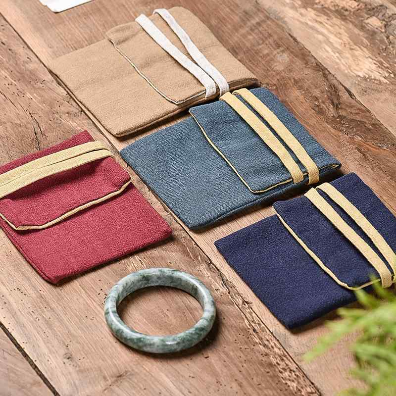 巾着袋 綿麻 アクセサリー ジュエリー 数珠 念珠 仏具 収納ポーチ 小物入れ 和風 携帯用 持ち運び 整理整頓 トラベル用 ブレスレット 腕輪 ギフト プレゼント 紺 緑 ベージュ(x2)