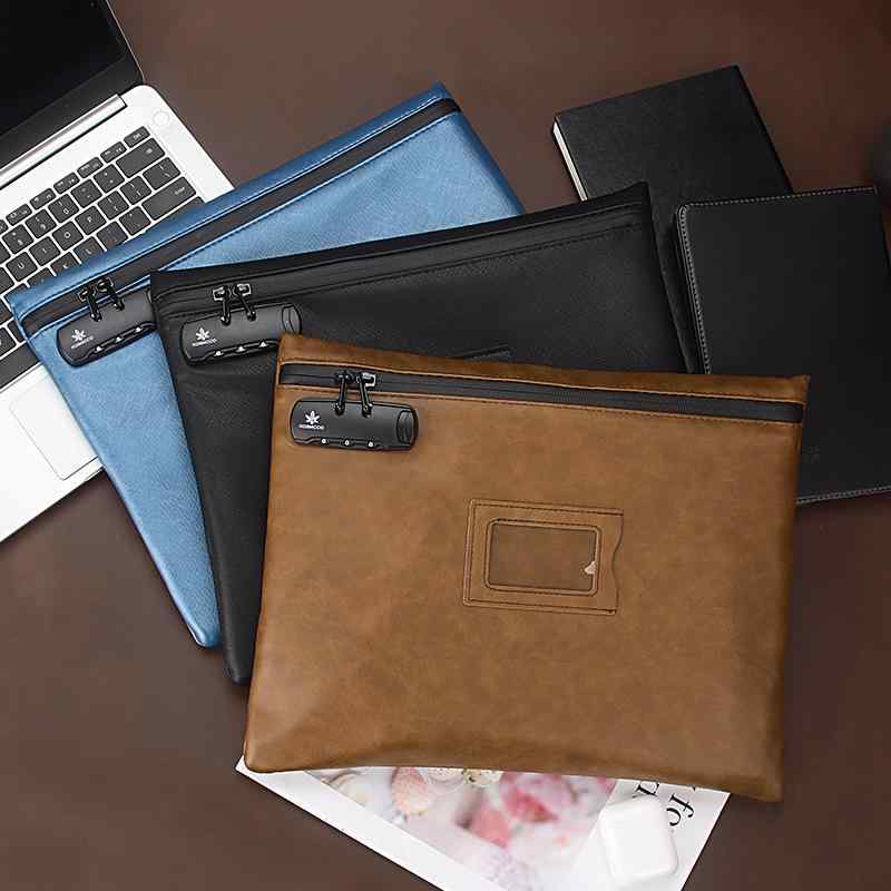 書類ケース メンズ パスワードロック式 ファスナー式 大容量 A4対応 PUレザー 横型 ビジネス オフィス ..