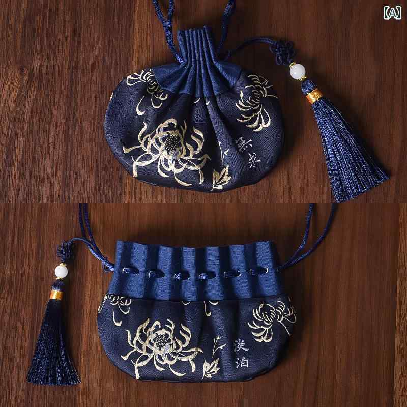巾着袋 多機能 携帯用 中国風 タッセル付き 古風 アクセサリーポーチ ジュエリー入れ ブレスレット用 ..