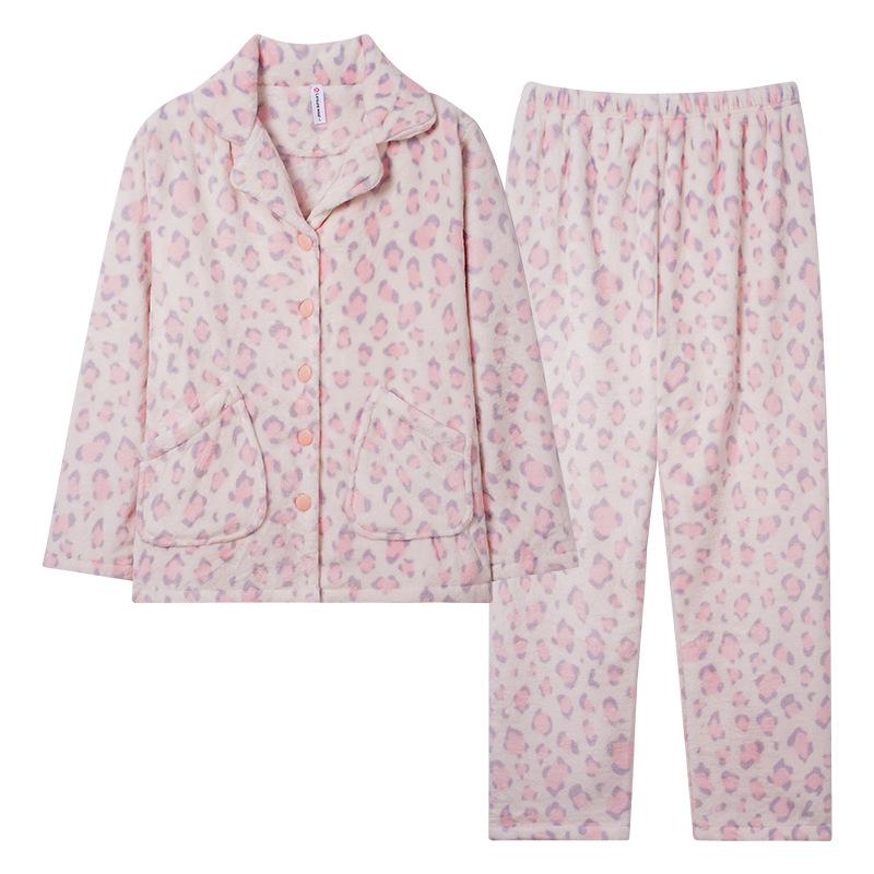 ルームウェア レディース 秋冬 裏起毛 厚手 あったか 保温 フランネル サンゴフリース 柔らか 高級感 エレガント テーラード襟 パジャマ 部屋着 寝間着 上下セット 長袖 ロングパンツ お泊り 旅行 快適(4)