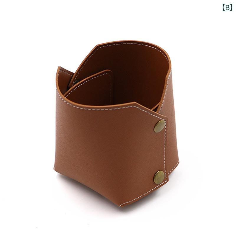 ペンスタンド 男女兼用 ハンドメイド DIY レザー 革製 卓上 オフィス 文具 収納 デスク オーガナイザー スクエア 大容量 整理整頓 ビジネス 事務用品 アイボリー ブラウン ピンク ブルー