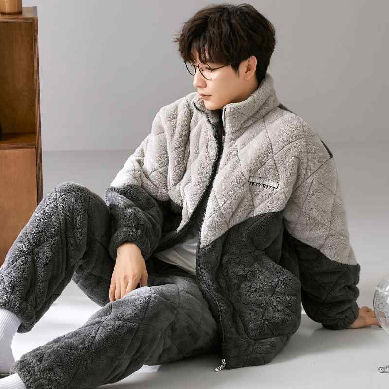 パジャマ メンズ 厚手 あったか 保温 サンゴフリース 3層キルティング ジップアップ ルームウェア 外出..