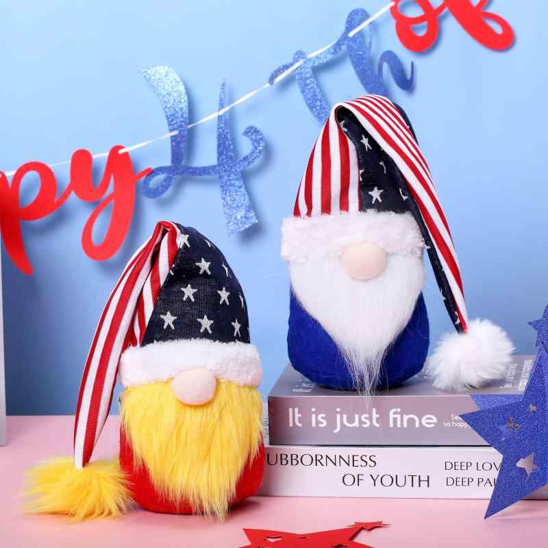 置物 ノーム フェイスレスドール トナカイ ルドルフ マスコット アメリカ 独立記念日 ストライプ 星柄 インテリア デコレーション イエロー ホワイト ポリエステル製 おしゃれな小人 ドール オブジェ(x2)
