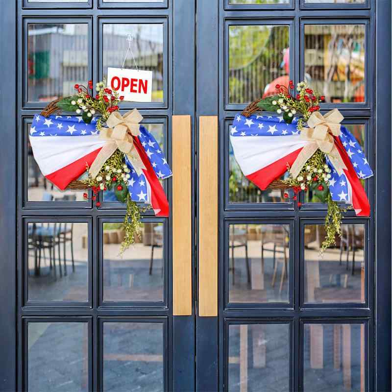 リース アメリカ独立記念日 アメリカン 星条旗 おしゃれ デコレーション 玄関 ドア 壁掛け 室内装飾 家庭用 ファブリック 春夏