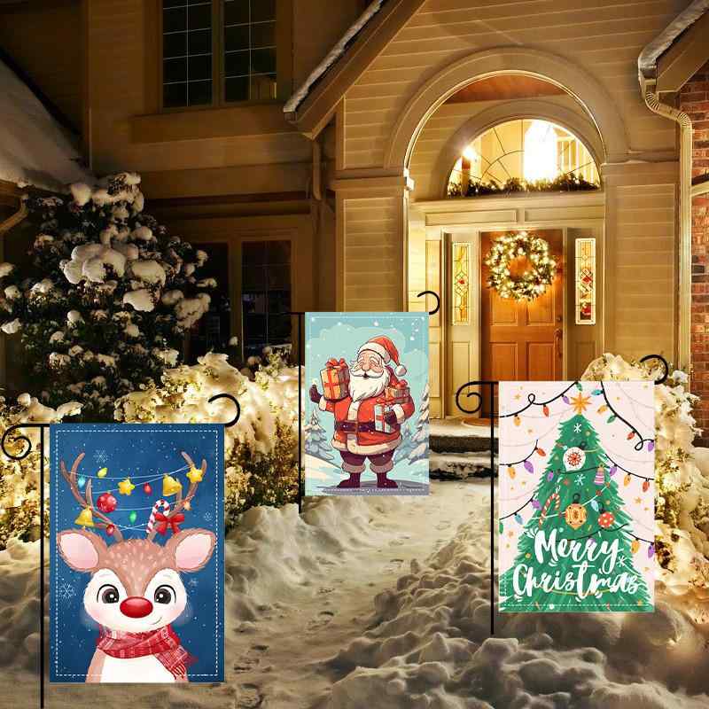 ガーデンフラッグ クリスマス サンタクロース トナカイ ジンジャーブレッドマン 庭用 屋外用 飾り付け ..