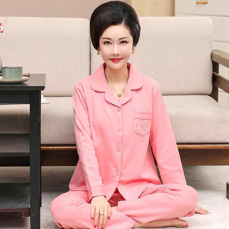パジャマ ルームウェア レディース 薄手 前開き 襟付き 長袖 ロングパンツ 純綿 綿100% 春秋冬 ミセス ママ 部屋着 上下セット 高級感(4)