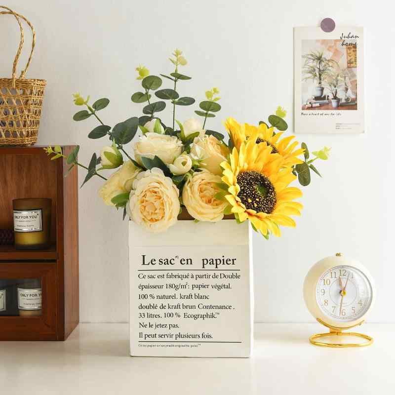 造花 向日葵 フラワーアレンジメントセット リアルな質感 クリエイティブデザイン 絹花素材 リビング ..