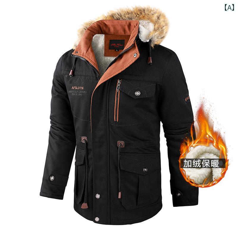 ジャケット メンズ ミドル丈 フード付き スプリングコート 大きいサイズ ビッグシルエット 厚手 裏ボア 防寒 ベルト付き コットン素材 春秋 カジュアル 大人 アウター