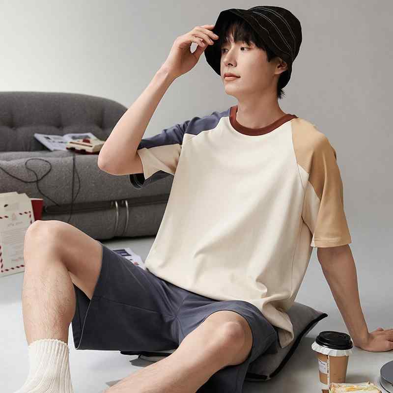 パジャマ メンズ 通気性 伸縮性 快適 薄手 純綿100% 半袖 丸首 ショートパンツ 上下セット 部屋着 外出..