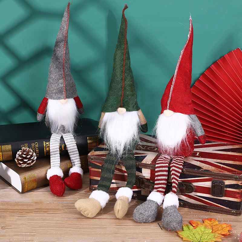 クリスマス装飾品 長足 ノーフェイス サンタドール ぬいぐるみ マスコット ルドルフ 欧米風 北欧風 アメリカン 吊り下げ オーナメント 置物 オブジェ ギフト プレゼント 布製 レッド グリーン グレー リビング 玄関 ディスプレイ 飾り