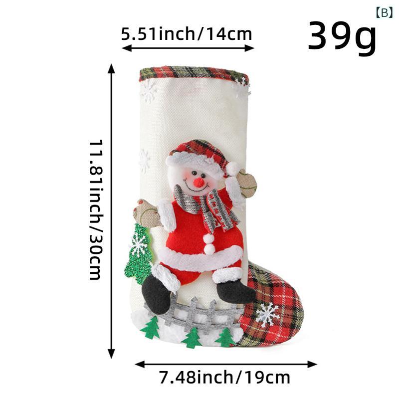 クリスマス 麻布製 大型 北欧風 ソックス型 ギフトバッグ 吊り下げオーナメント プレゼント袋 お菓子入れ サンタクロース クリスマスツリー フェンス デコレーション パーティー イベント