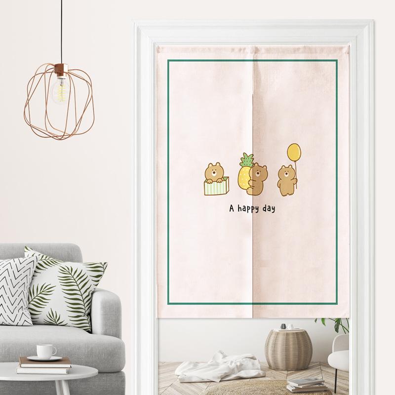 のれん 突っ張り棒 穴あけ不要 かわいい キャラクター柄 布製 ポリエステル コットン 間仕切り ショート丈 カフェカーテン 寝室 浴室 トイレ リビング(x2)