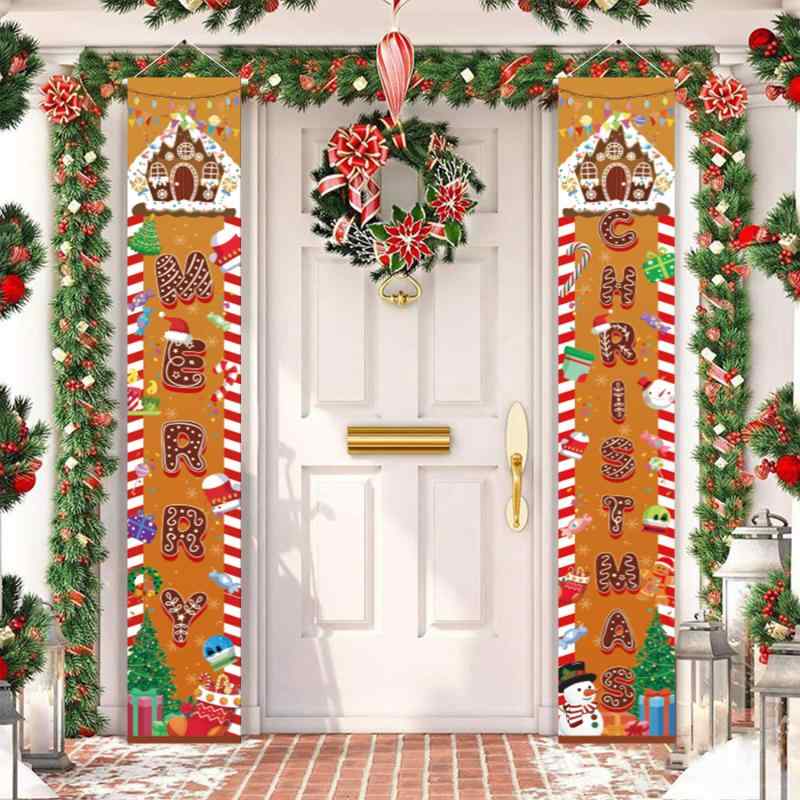 バナー クリスマス 玄関 ポーチ デコレーション ジンジャーブレッドクッキー かわいい 写真撮影 背景布..
