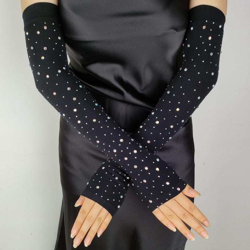 手袋 レディース 女性用 UVカット 接触冷感 ラインストーン キラキラ 指なし ハーフフィンガー 運転用 ..