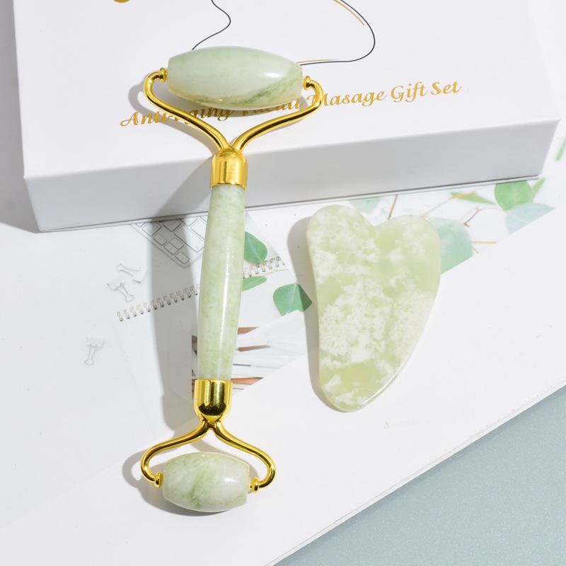 楽天モズラボマッサージ器 美顔器 フェイス用 岫玉 玉石 ハート型 かっさ カッサプレート ダブルヘッド 亜鉛合金製 美容棒 小顔 リフトアップ スキンケア むくみケア セット（x2）