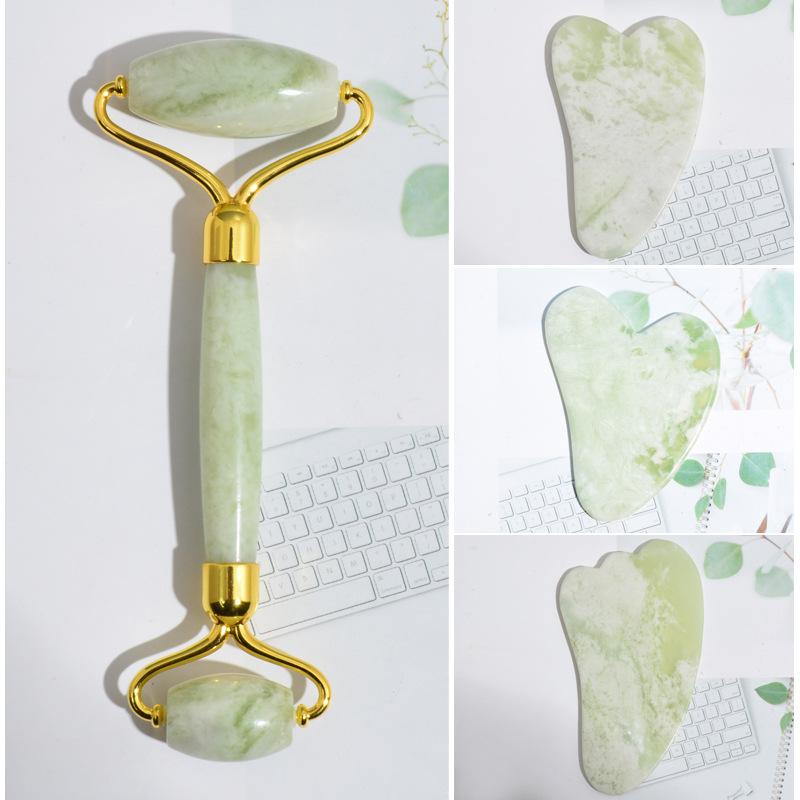 楽天モズラボ美顔器 かっさプレート フェイスローラー セット 岫玉 天然石 むくみ改善 リフトアップ 小顔 マッサージ スキンケア 自宅エステ グッズ ひんやり 気持ちいい 癒し（x2）