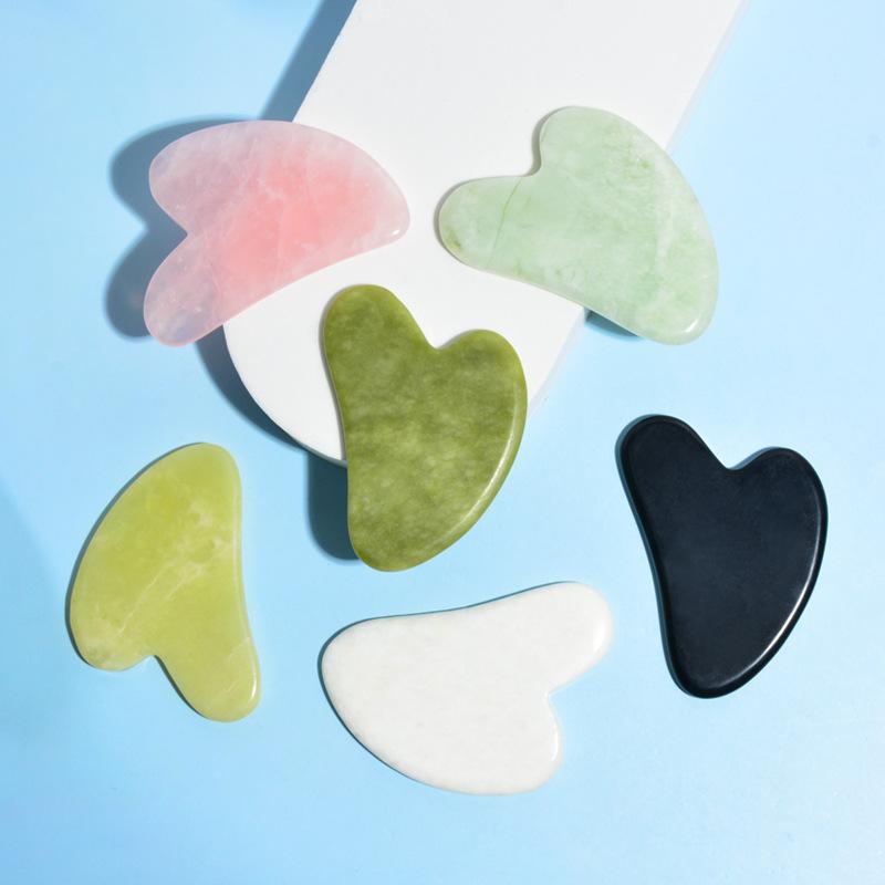 楽天モズラボかっさ板 岫岩玉 天然石 厚手 ハート型 目元 顔 フェイスライン 全身 マッサージ 美容 スキンケア 疲れ リラックス グッズ（x2）