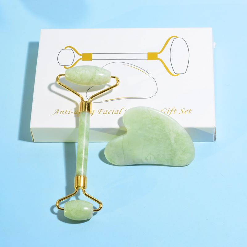 マッサージ器 天然石 岫玉 白花甲翠 ジェイド 両頭ローラー かっさプレート 牛角型 心型 美顔 フェイス..