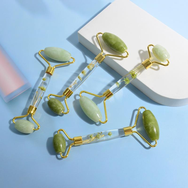 美顔ローラー 岫玉 ダブルヘッド 樹脂ハンドル ホームケア用 フェイスケア 美容グッズ マッサージステ..