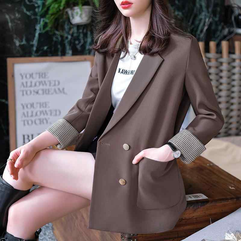 テーラードジャケット レディース 秋冬 韓国ファッション おしゃれ オフィスウェア 通勤スタイル ゆったり ルーズフィット ミドル丈 長袖 切り替え ポリエステル素材 フォーマル エレガント 無地(4)