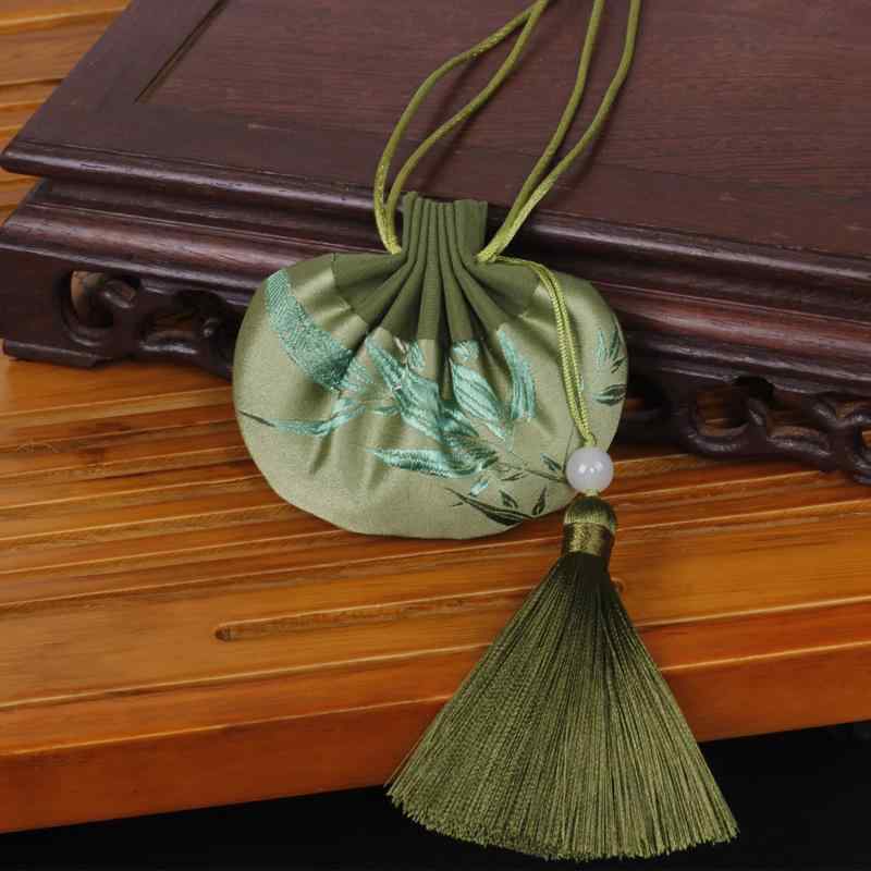 巾着袋 中国風 漢服スタイル 香袋 匂い袋 ヨモギ 緑竹 刺繍 タッセルチャーム 端午の節句 吊り飾り 中..