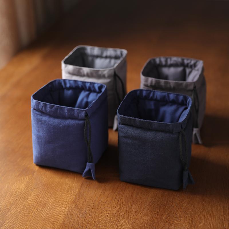 収納ポーチ 携帯用 コンパクト トラベル 巾着袋 コットン 無地 ファブリック 茶道具セット 整理整頓 モ..