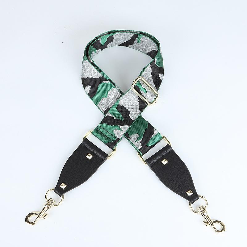 バッグストラップ レディース 高級感 金糸迷彩柄 厚手 幅広 肩掛け 斜め掛け 本革アクセント ポリエス..