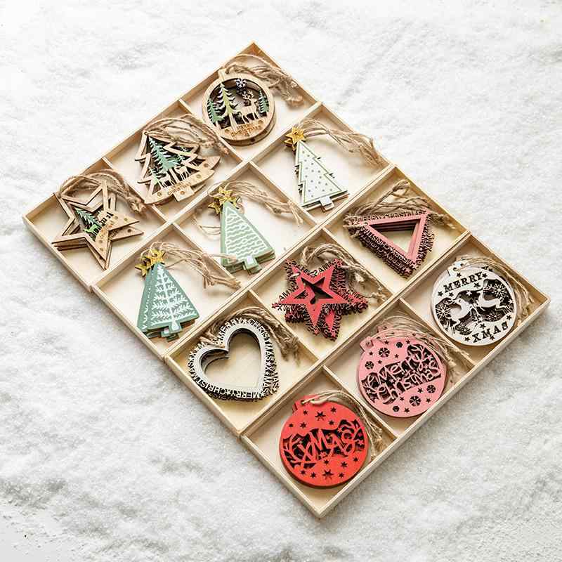 クリスマスツリーオーナメント 北欧風 木製 おしゃれ かわいい 吊り下げ飾り 雪の結晶 スター トナカイ インテリア雑貨