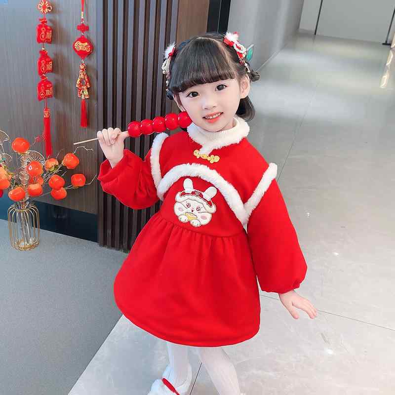 ワンピース キッズ 女の子 ベビー 中綿入り 厚手 プリンセス 唐装 漢服 チャイナドレス 中国風 古風 レ..