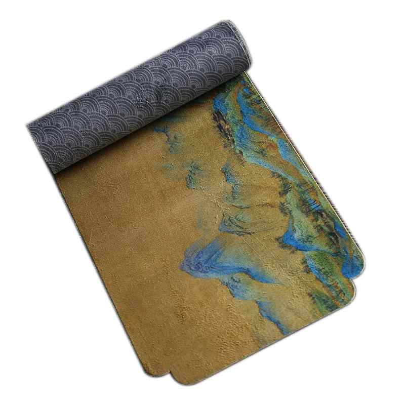 茶席 吸水速乾 千里江山図 スエード風 コットンリネン 竹製 テーブルランナー 茶道用敷物 ティーマット..