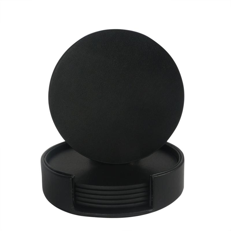 コースター 両面 レザー 撥水 防油 断熱 耐熱 円形 丸型 無地 シンプル 家庭用 オフィス デスク マット セット おしゃれ(x2)