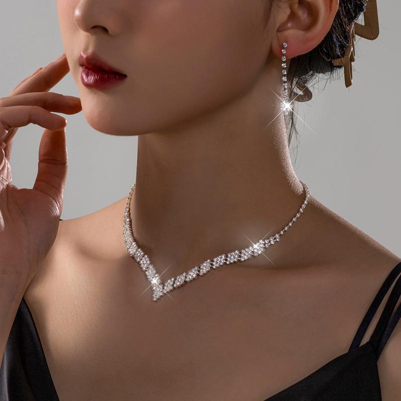 Cubic Zirconia - ネックレス レディース 2点セット 大ぶり ティアドロップ しずく型 チョーカー 爪留めチェーン プロングチェーン ジルコニア 電気メッキ 繊細 上品 ウェーブライン 結婚式 披露宴 二次会 パーティー ブライダル 花嫁 お呼ばれ フォーマル レトロ