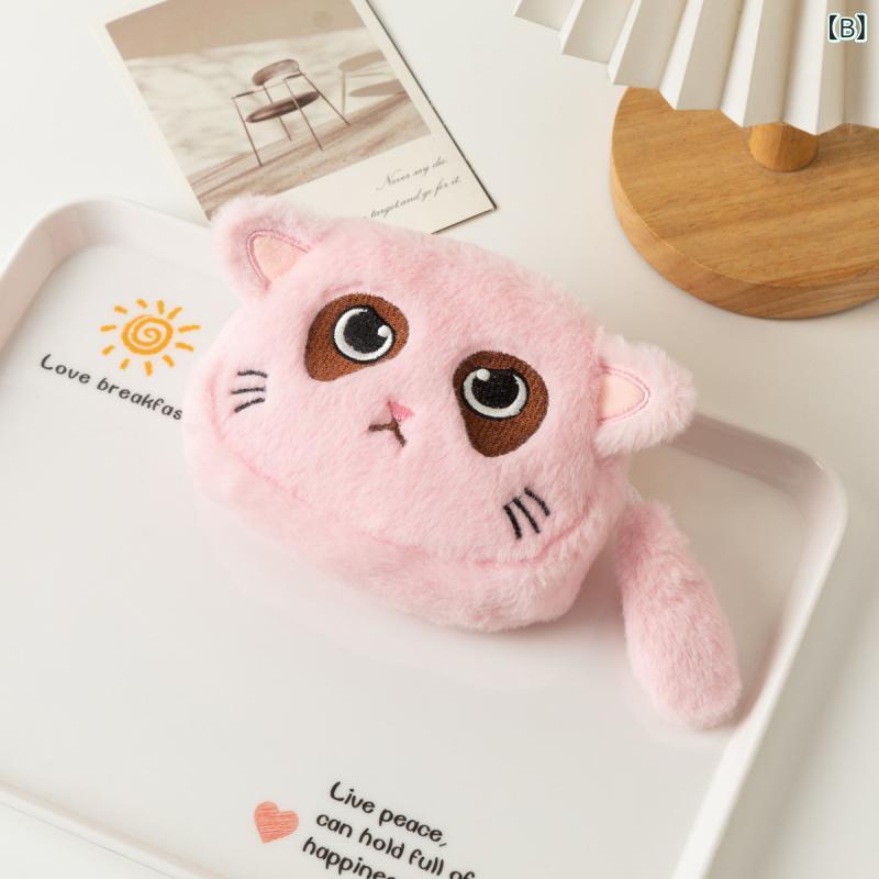 ポーチ 男女兼用 大容量 ぬいぐるみ 猫 小銭入れ 鍵 口紅 文房具 マルチ収納 キャラクター アニメ柄 刺繡 ポリエステル裏地 通気性 黒 ピンク ダークブラウン ベージュの商品画像 3