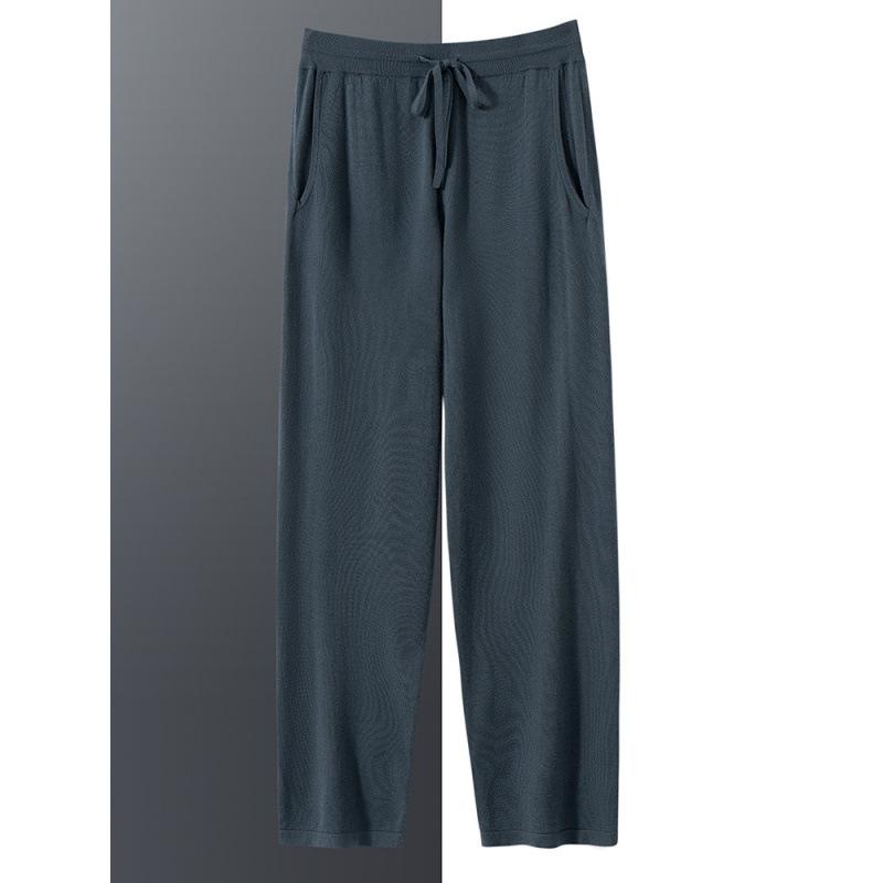 カジュアルパンツ メンズ 純カシミヤ100% 上質 薄手 ハイウエスト ドローストリング ゆったり ストレート ストレッチ 春秋 ビジネス 通勤 お出かけ リラックス ミドル世代 大人向け 多色展開