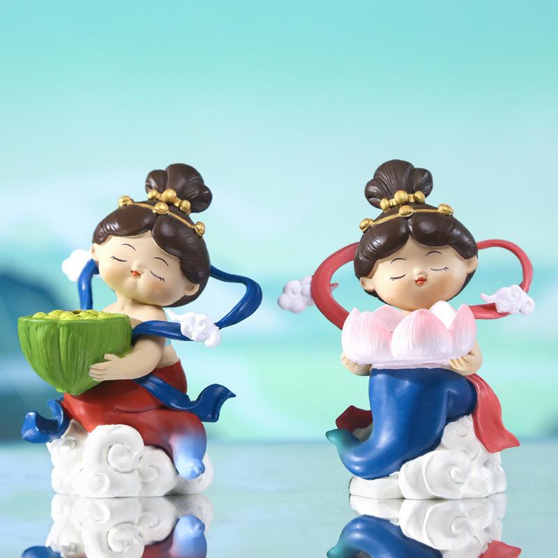 インテリア雑貨 女性向け 敦煌風 チャイナガール 樹脂製 開運 蓮モチーフ アロマディフューザー 卓上 置物 オブジェ 寝室 リビング 室内飾り コンパクト レトロガール ギフト 縁起物 幸福