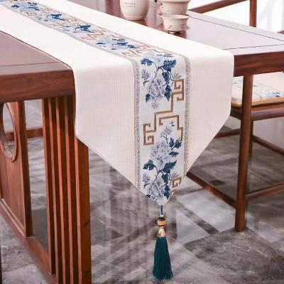 テーブルランナー 新中国風 禅意 防水 綿麻 手描き 刺繡 花柄 細長 ロングタイプ 茶席 ダイニングテー..