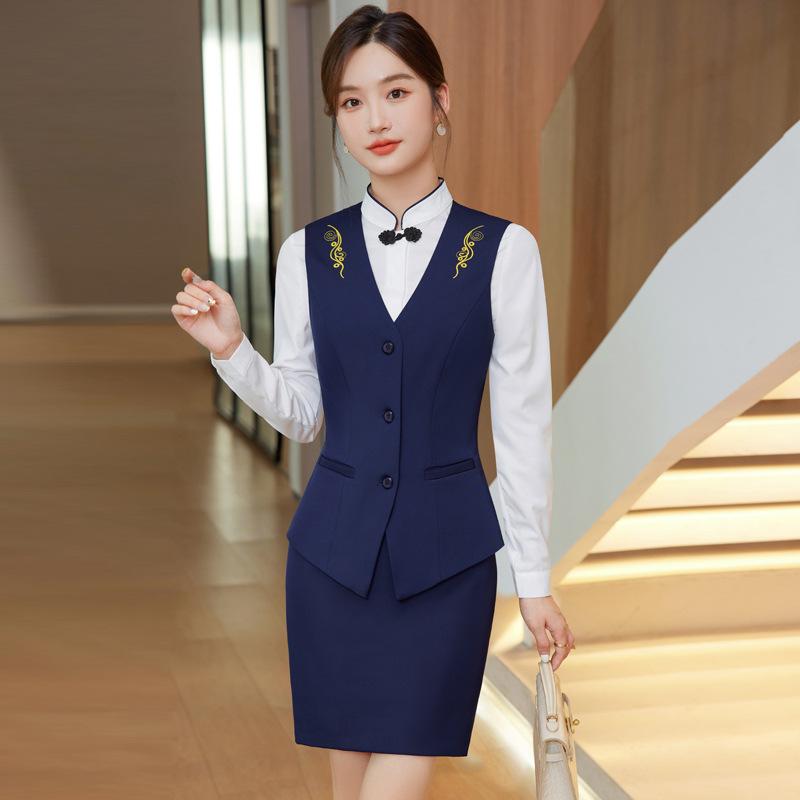 ベスト レディース ストレッチ ポリエステル 通勤 オフィス 事務服 ホテル 受付 サービス業 客室乗務員 制服 セットアップ オールシーズン対応