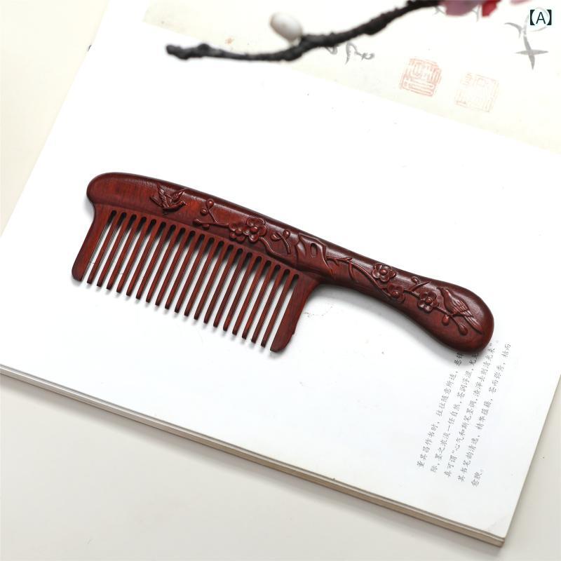 櫛 かんざし レディース 女性用 紫檀 木製 高級感 マッサージ 美髪 頭皮ケア 吉祥柄 喜上眉梢 梅と鳥 ..