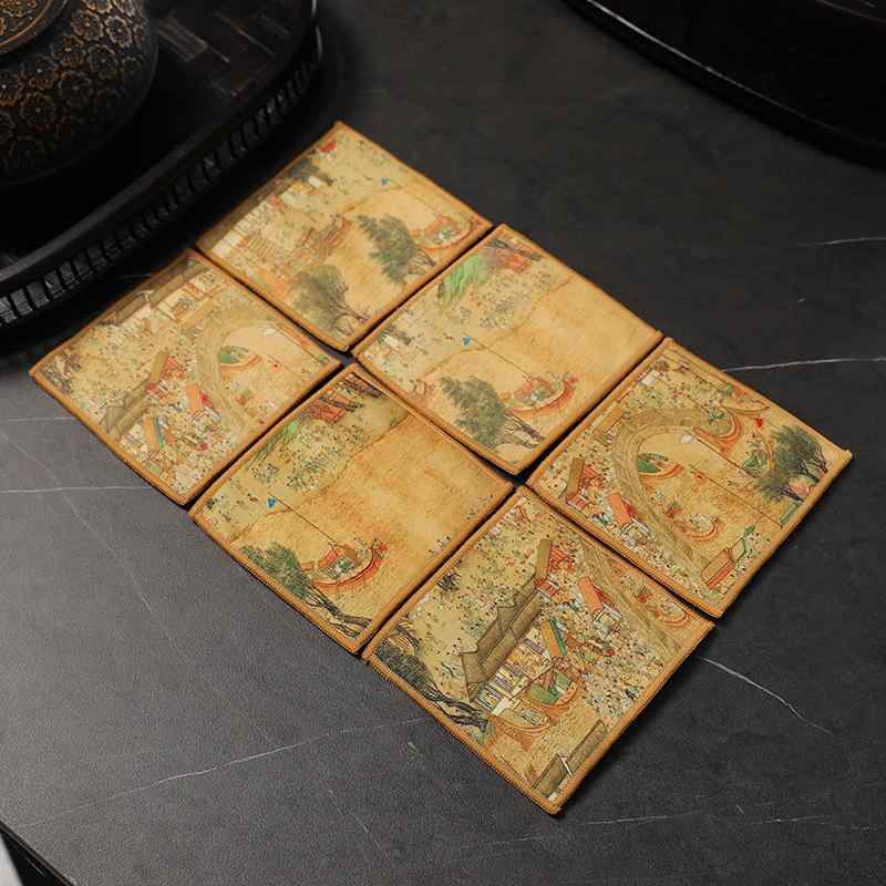 茶巾 厚手 吸水性 鹿革風スエード 新中式 レトロモダン 中国伝統デザイン 茶道 茶器マット 茶卓 布製 ファブリック ティータイム 茶道具 小物