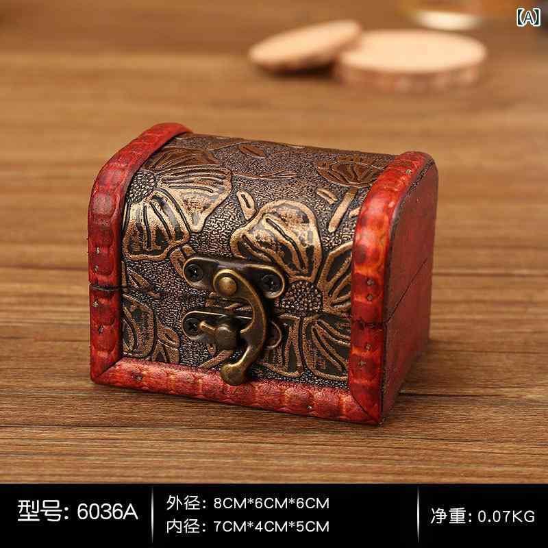 ジュエリーボックス アクセサリーケース 木製 手作り 欧風 アンティーク調 レトロ ヴィンテージ加工 防塵 蓋付き 小物入れ 収納ボックス ディスプレイ 撮影用 インテリア雑貨 リビング 寝室 小型 [2]