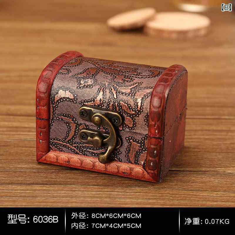 ジュエリーボックス アクセサリーケース 木製 手作り 欧風 アンティーク調 レトロ ヴィンテージ加工 防塵 蓋付き 小物入れ 収納ボックス ディスプレイ 撮影用 インテリア雑貨 リビング 寝室 小型 [3]