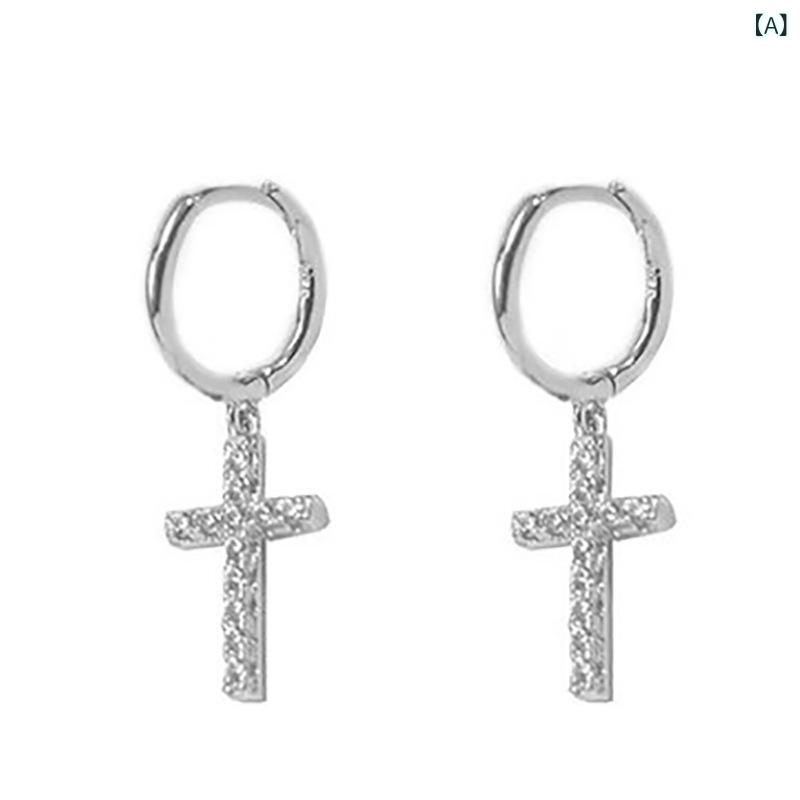 モズラボのピアス 女性用 925シルバー クロス 欧米風 個性的 シンプル おしゃれ 合金 電気メッキ加工 ホワイト ゴールド 普段使い お出かけ アクセサリー｜アングル2