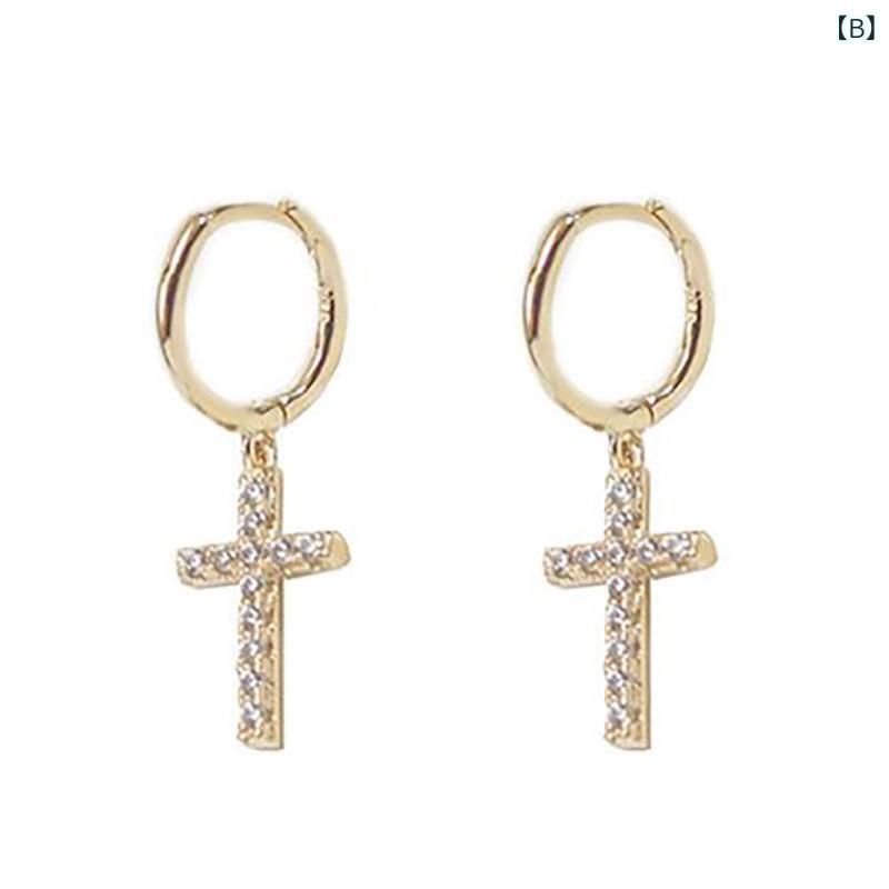 モズラボのピアス 女性用 925シルバー クロス 欧米風 個性的 シンプル おしゃれ 合金 電気メッキ加工 ホワイト ゴールド 普段使い お出かけ アクセサリー｜アングル3
