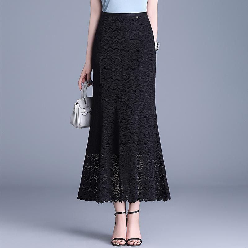 スカート レディース レース マーメイドライン タイト 細見え 着痩せ効果 通勤 オフィス ビジネス エレガント 上品 きれいめ ミディ丈 春夏 ストレッチ ポリエステル 無地 ブラック