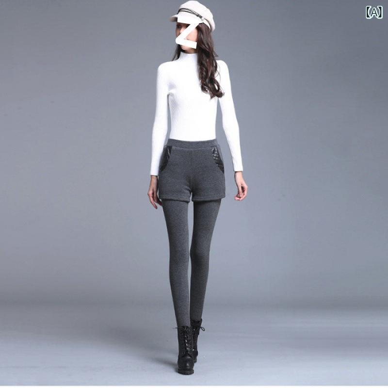 Mujeres con camisetas Damas de la Regencia Cabellera Extremadamente gruesa Resistente al frío Calefacción Extensiva Excepcionalmente fina Cubierta del cuerpo High West Gran tamaño Lentísima Pantalones de la piel Armario de la habitación Casual Grey Black — vista 2