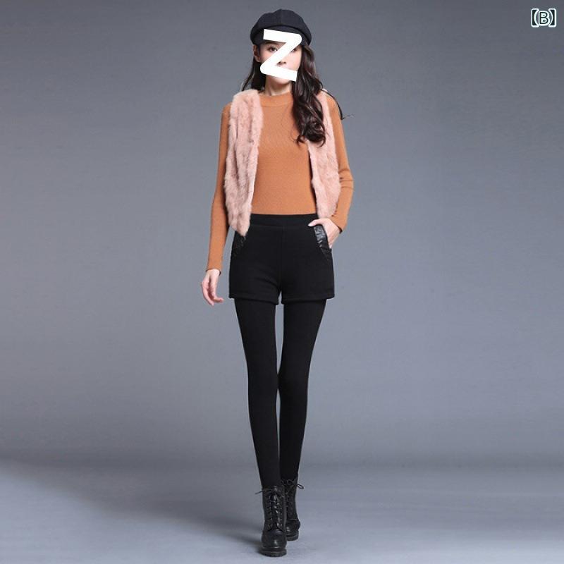 Mujeres con camisetas Damas de la Regencia Cabellera Extremadamente gruesa Resistente al frío Calefacción Extensiva Excepcionalmente fina Cubierta del cuerpo High West Gran tamaño Lentísima Pantalones de la piel Armario de la habitación Casual Grey Black — vista 3