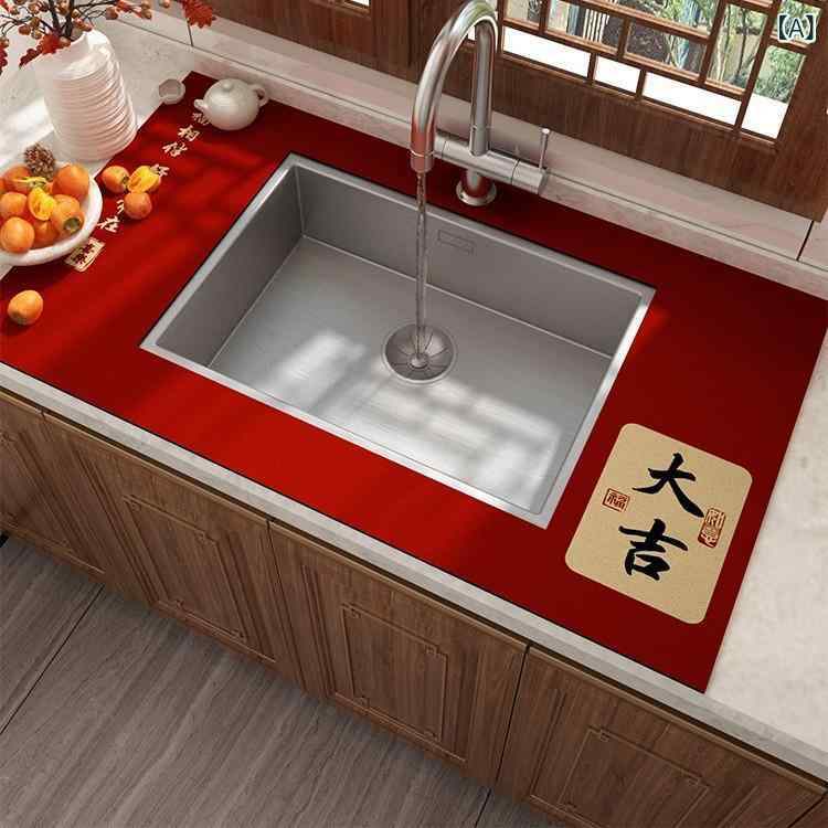 吸水マット 珪藻土 速乾 水切り 滑り止め キッチン 台所 洗面所 蛇口周り カウンター 水栓 お祝い 結婚式 ウェディング 新年 お正月 赤 レッド かわいい おしゃれ デザイン