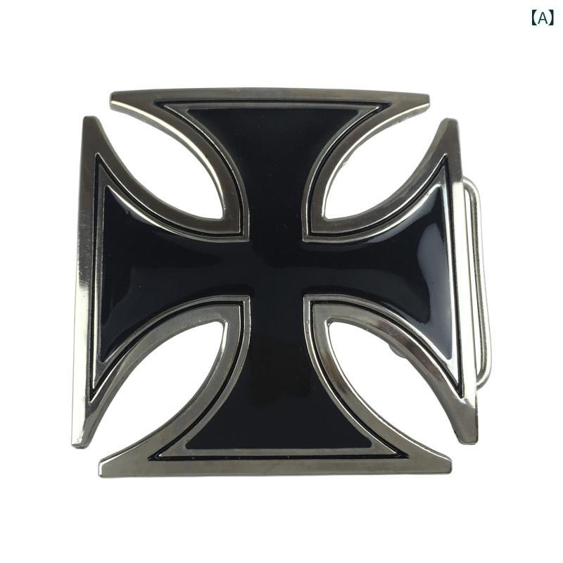 ベルトバックル ユニセックス 男女兼用 クロスエンブレム アルファベット スムースバックル プレートバックル 個性的 おしゃれ 亜鉛合金製 カジュアル アウトドア ブラック 幅3.8cm-4.0cm対応